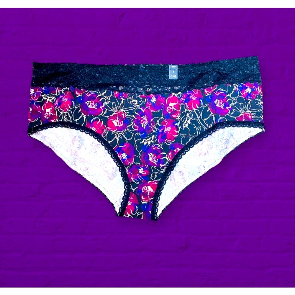 TORRID 5 Wide LACE TRIM Cheeky Panties Underwear COTTON Floral Black 5X 15926428